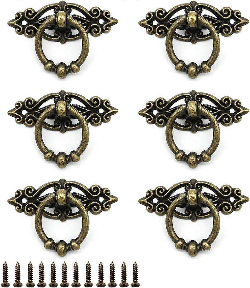 6 Pcs Healwe Antique Ring Pull Handle With Screws Cabinets Kitchen Wardrobe