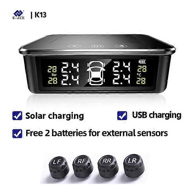 SolarCar Vehicle Sensors Tire Pressure Alarm Monitor Smart System Security Alarm Display Vehicle Sensors Tyre Pressure Temperature Alarm 4 s