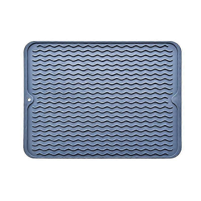 40.5*31cm,(blue) Large Dish Drainer Mat - Thick Sink Mat for Quick Drying, Drying Mat with Sponge Brush, BPA Free, Foldable Dish Drainer - Non-Slip