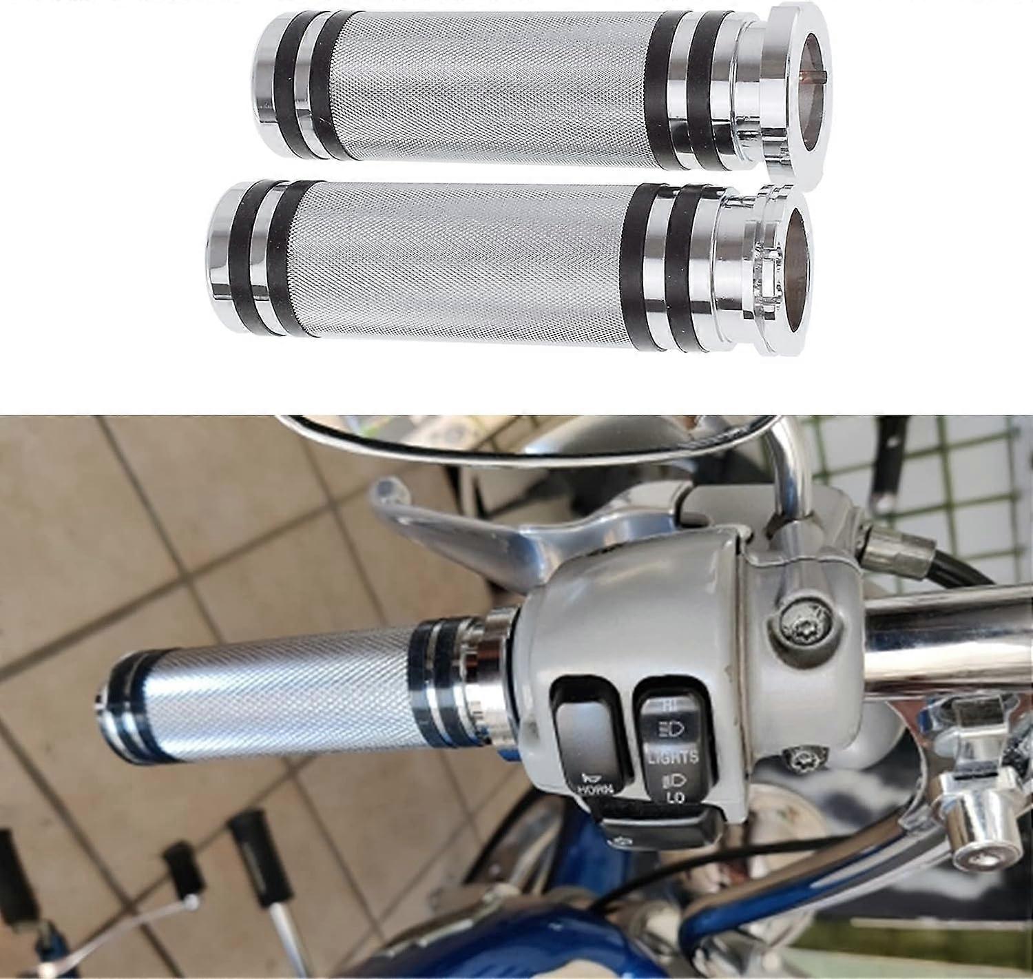 Pair 1 (Silver) 25Mm Inch Motorcycle Handlebar Grips For Harley Sportster Cruiser Bobber