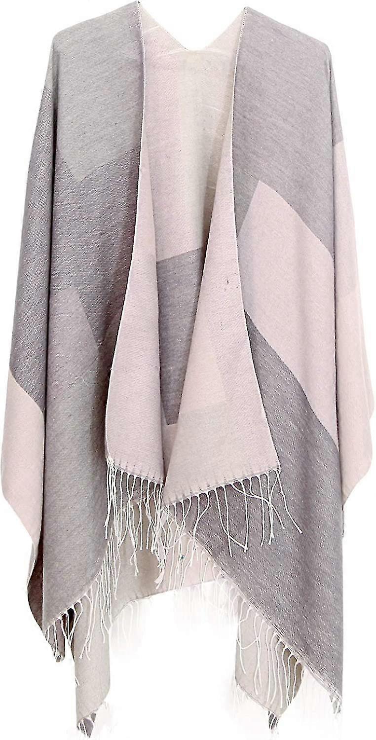 Ladies Printed Poncho Cape Reversible Oversized Shawl Wrap Open Front Cardigans