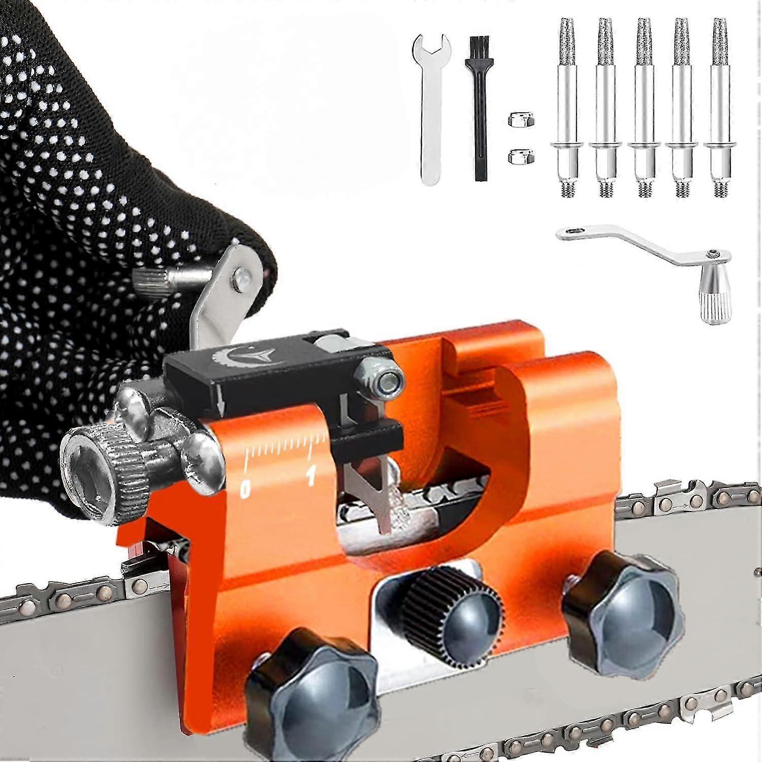 Chainsaw Sharpener, Chain Sharpener For Chainsaws, Chainsaw Sharpener, Portable Hand Cranks Chainsaw Sharpener Kit With 5 Grinding Heads, Chainsaw Sha