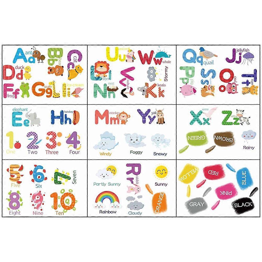 9 Sheets Wall Stickers Alphabet Number Color Weather Learning Educational Wall Decals