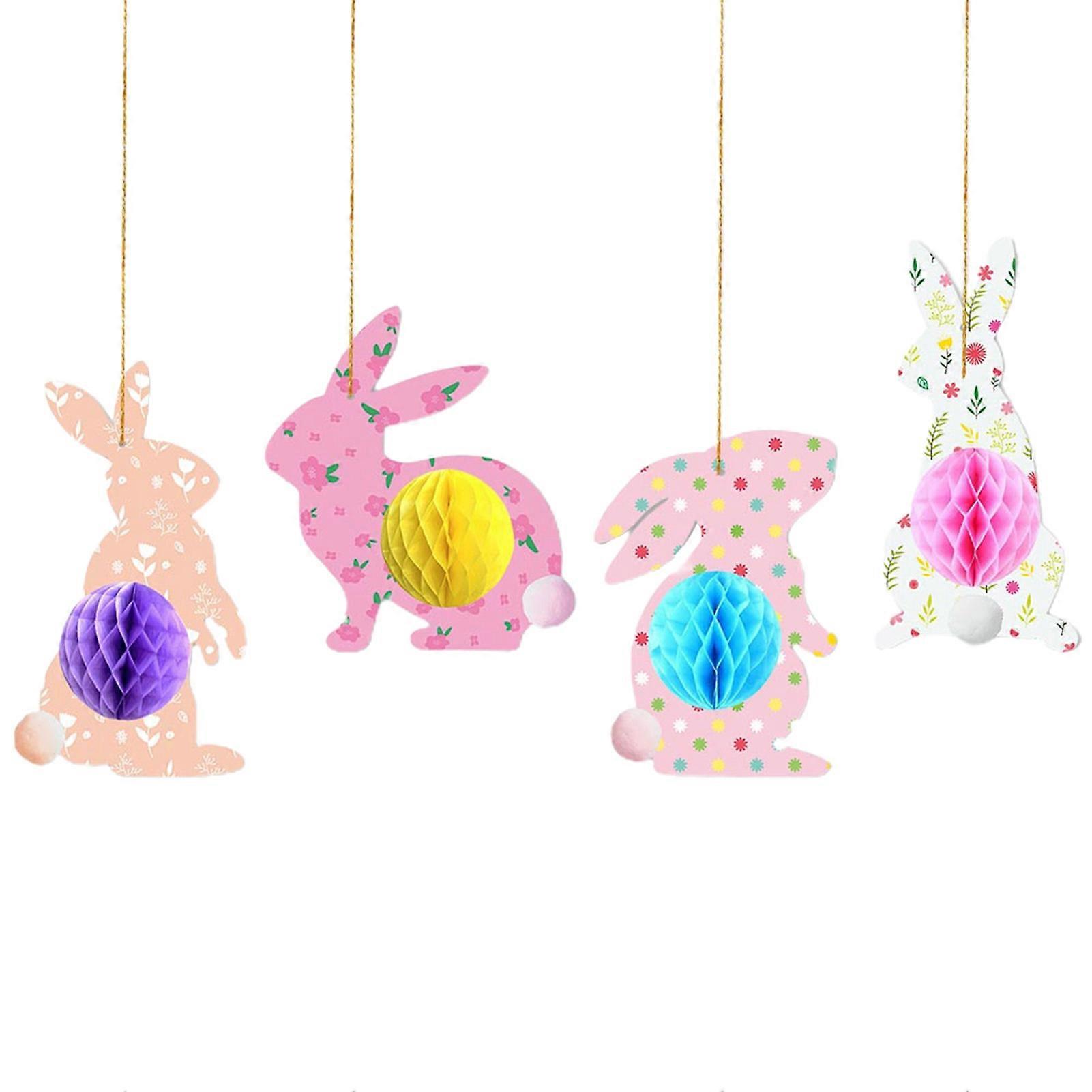 4Pcs Easter Bunny Pendants Adorable Appearance Lanyard Design Exquisite Pattern Smooth Edge Easy to Hang Easter Honeycomb Rabbits Hanging Pendants Par
