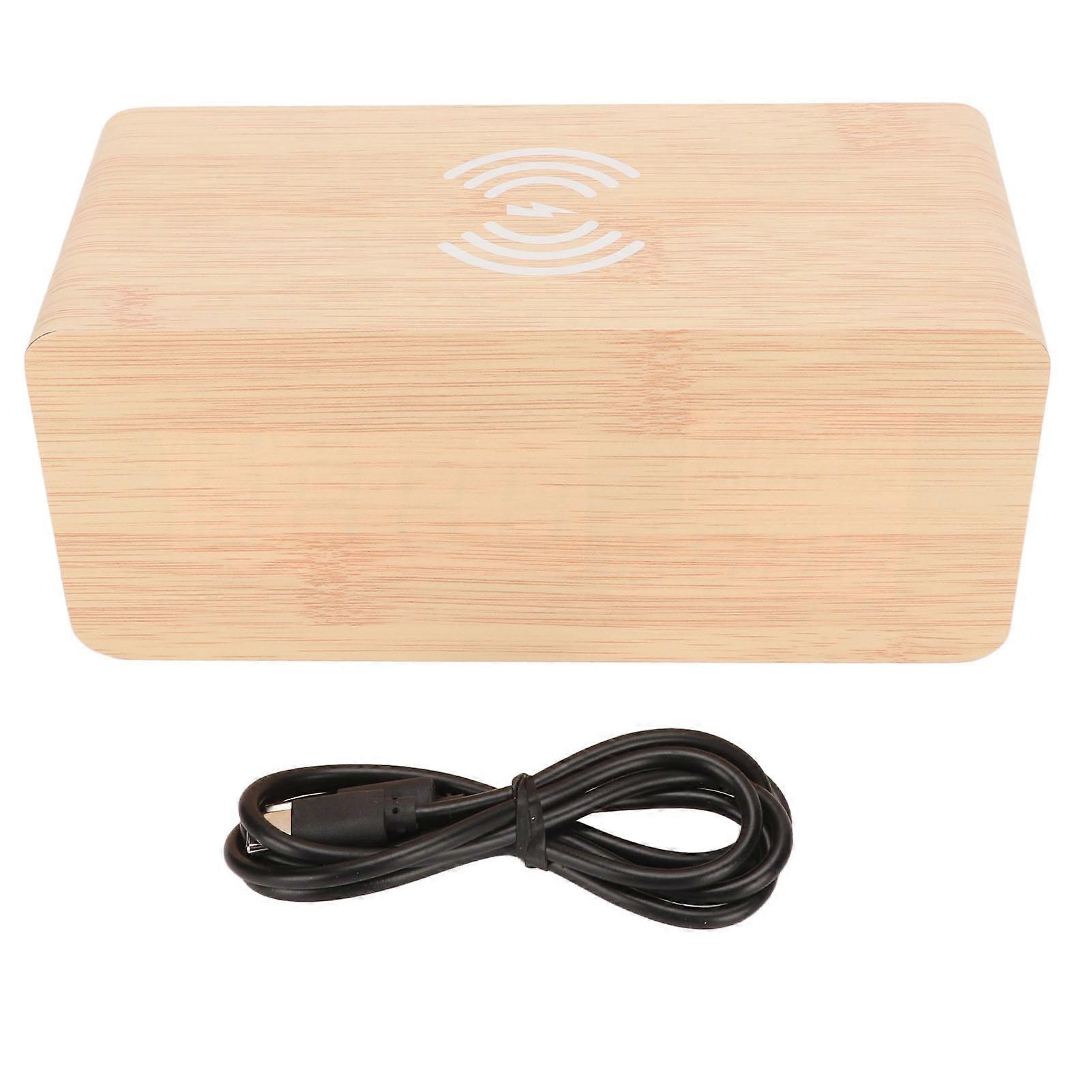 Digital Alarm Clock Bamboo Date LED Decorative Alarm Clock with Wireless Charging Gift