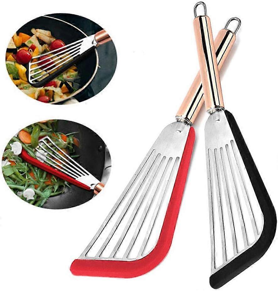 2 Pz Spatola A Fessura, Antiaderente In Acciaio Inox Antiaderente Resistente Al Calore Spatola Giravolta, Silicone Top Soft Edge Pesce Spatola con Manico Dorato