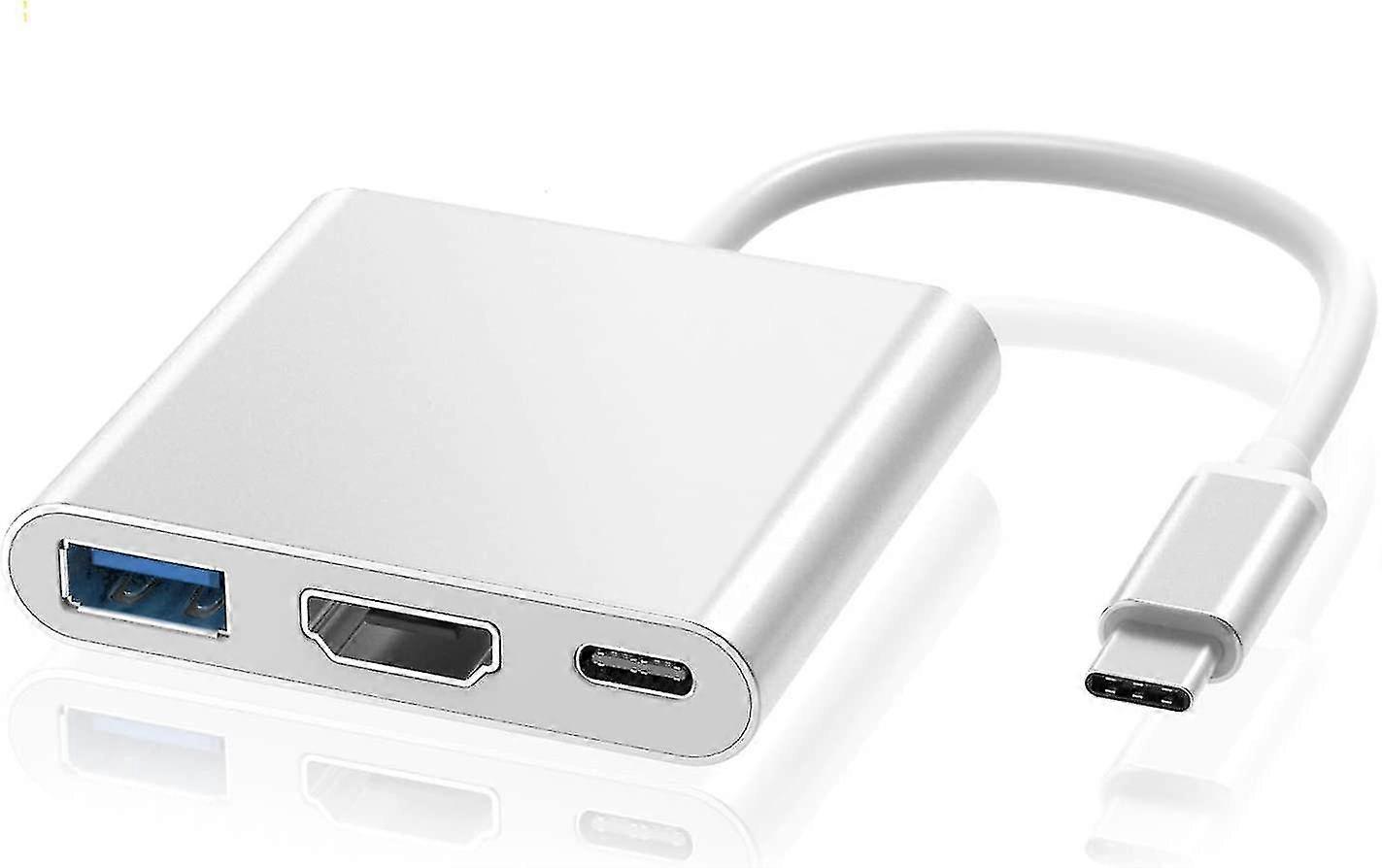 4K USB C zu Hdmi Adapter, Typ C Hub zu Hdmi Adapter Konverter mit USB 3.0 Port und USB C Ladeanschluss Kompatibel mit Macbook Pro, Google Chromeboo