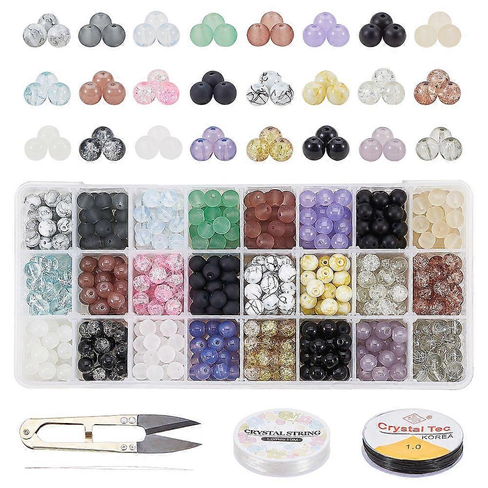 Glass Beads for Beading Jewelry Making with Sharp Steel Scissors Elastic Crystal Thread Stainless Steel Big Eye Beading Needles Mixed Color 8mm Hole: