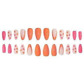 24 PCs Valse Nagel Roze Oranje Effen Kleur Nagel Natuurlijk om Lijm Modellen te dragen