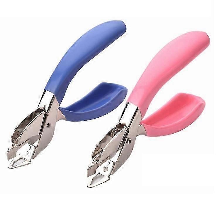2pcs מסירי סיכות מהדק למשוך סיכות משרד כלי להסרת סיכות כף יד נוחות וחיסכון באנרגיה, ללא נזק לנייר (ורוד וכחול)