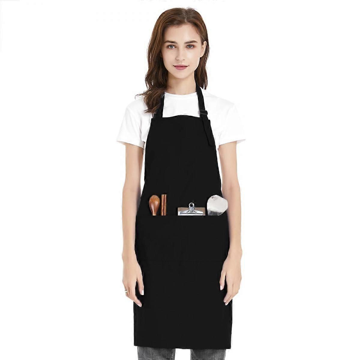 Kitchen Cotton Canvas Adjustable Apron With 2 Front Pockets, Kitchen Cooking And Baking Apron - Black L