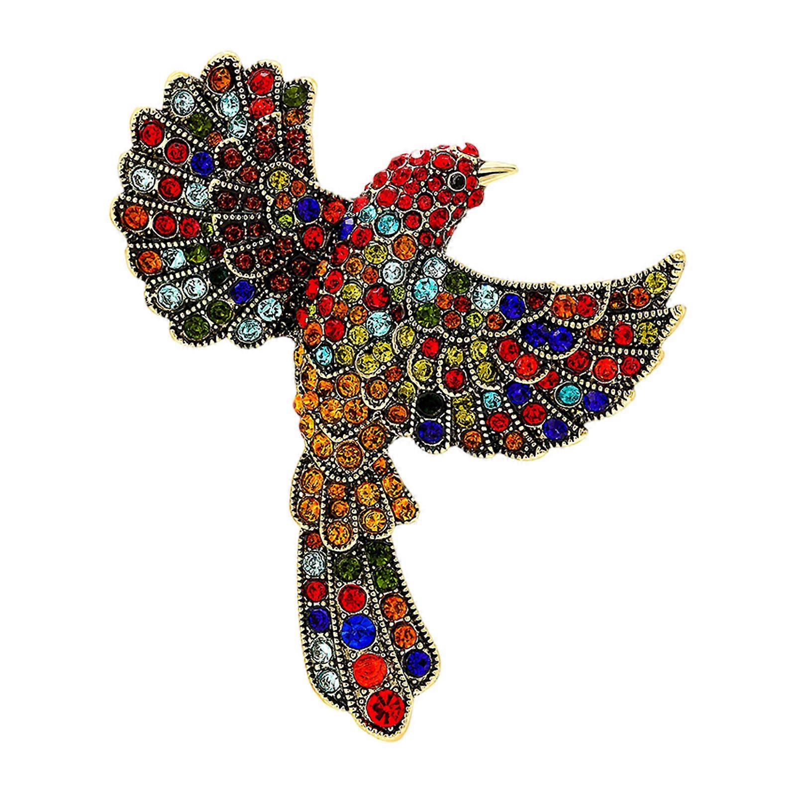 Elegant Large Hummingbird Brooch with Multicolor Rhinestones Bird Shaped Badge Handmade Lapel Pin Accessory for Parties