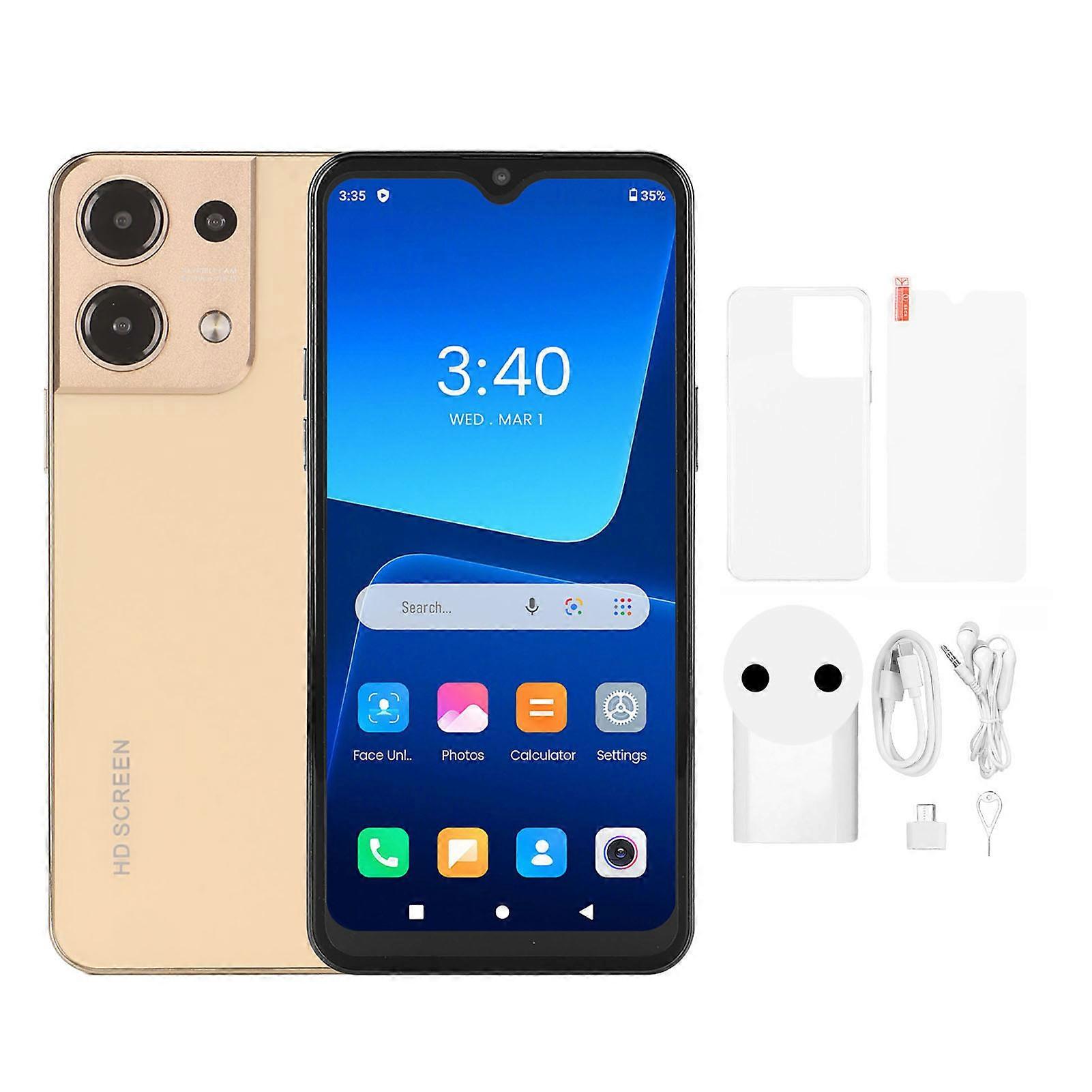 6.5 英寸 Android 13 智能手机，8000mAh 电池，13MP 摄像头，OTG，三卡插槽，金色