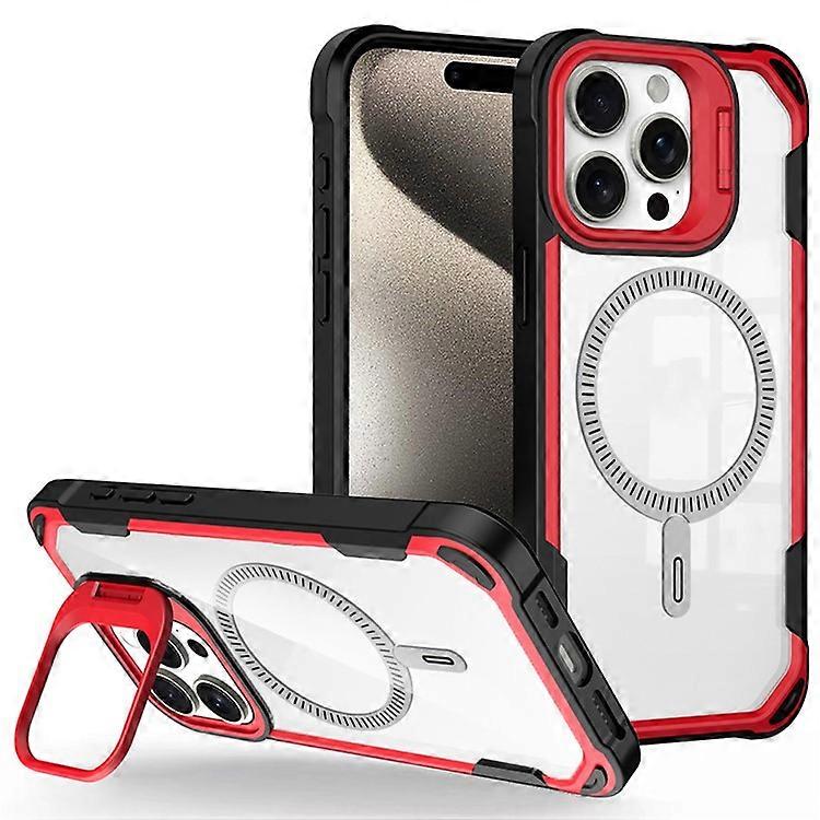 Compatible For iPhone 16 Pro Case PC+TPU+Acrylic Back Cover with Lens Kickstand Compatible with MagSafe