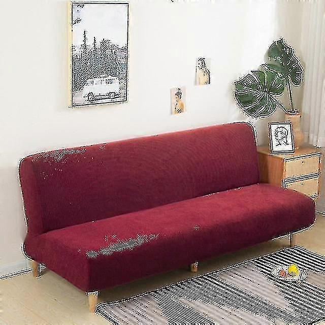 アームレスソファベッドスリップカバーソファカバーアームレストなしストレッチ折りたたみ式布団カバー防塵取り外し可能なジャカードXL(長さ190-210cm)バーガンディ