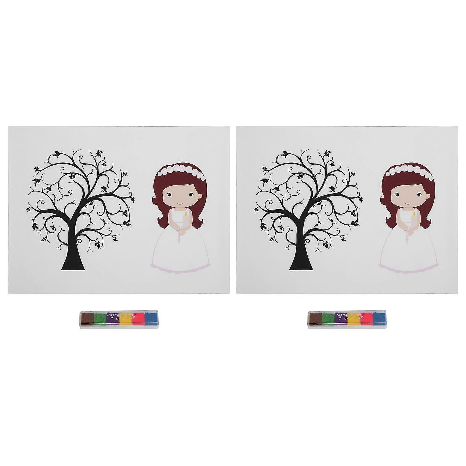 Custom Name Fingerprint Guestbook Tree Set for Wedding and Birthday Party Decorations, DIY Personalized Art, 2 Pieces