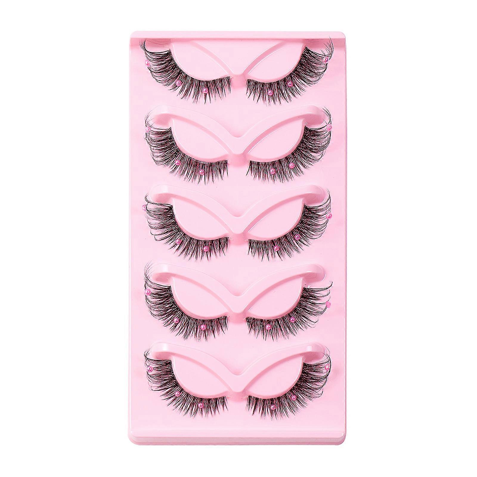 Cats Eye Lashes Extension Faux Mink Lashes Natural Look Eyelashes Volume Wispy Lashes 5Pair Pearls Foxes Fake Eyelash