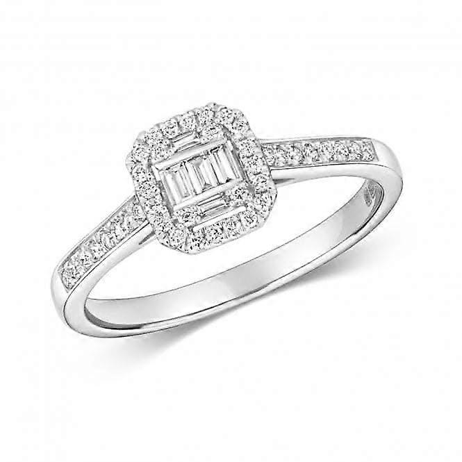 Diamond Jewellery 9ct White Gold Ring with Diamond Cluster and Emerald Stone RD694W