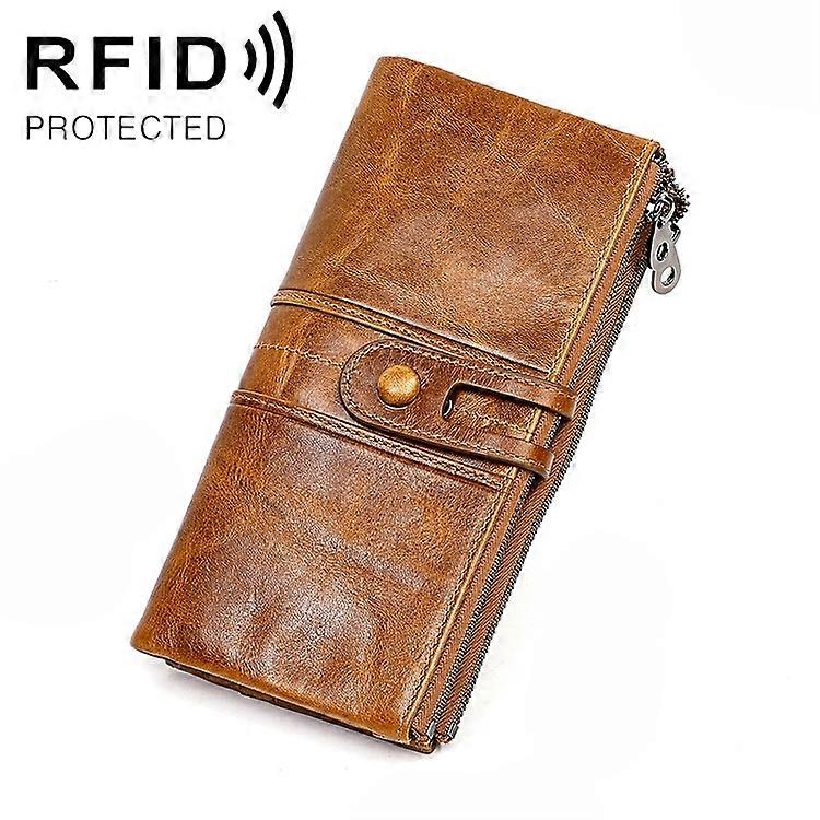 3520 Long Cowhide Leather Folding Anti-magnetic RFID Wallet