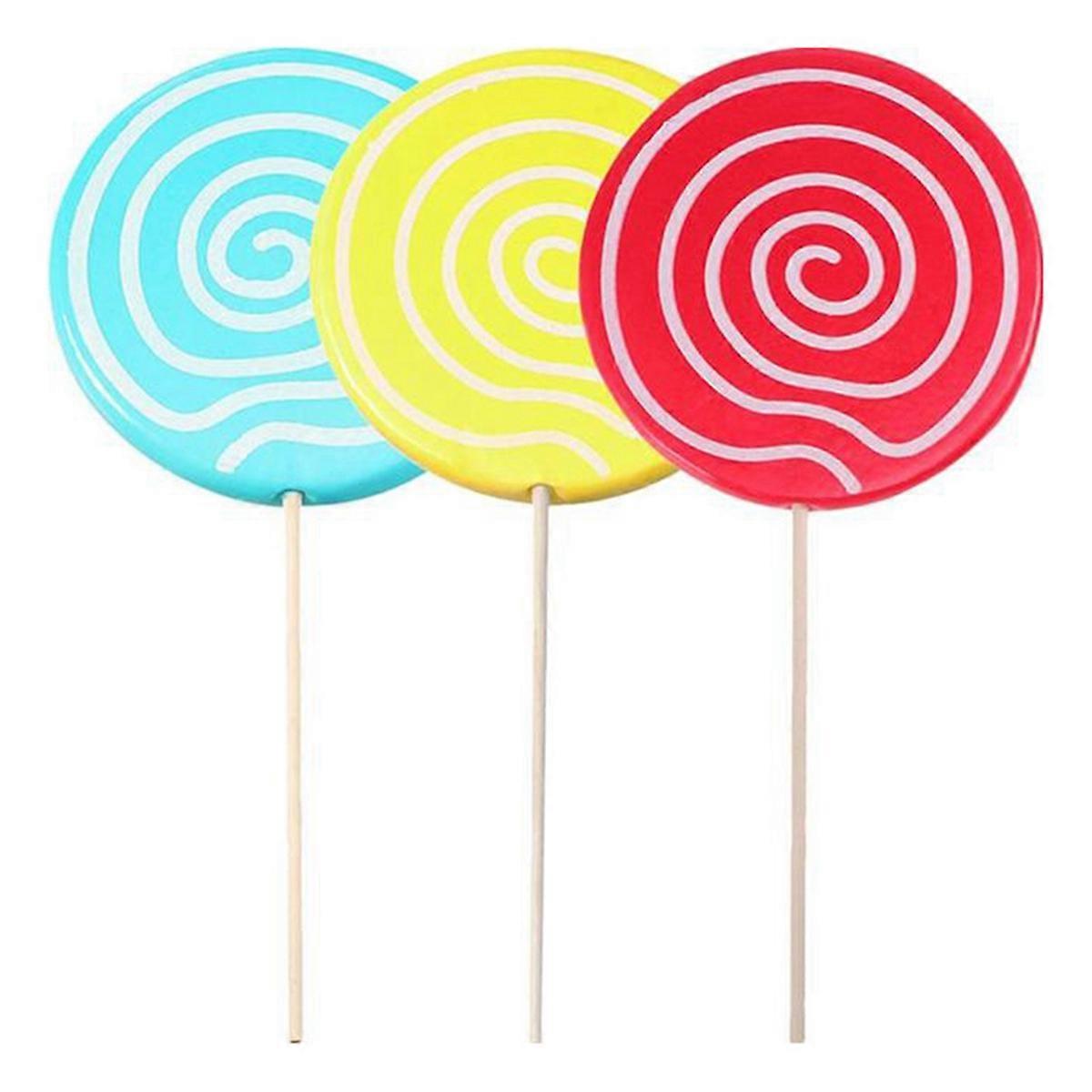 3Pcs Simulated Lollipop Prop Fake Lollipop Model,Red+Blue+Yellow