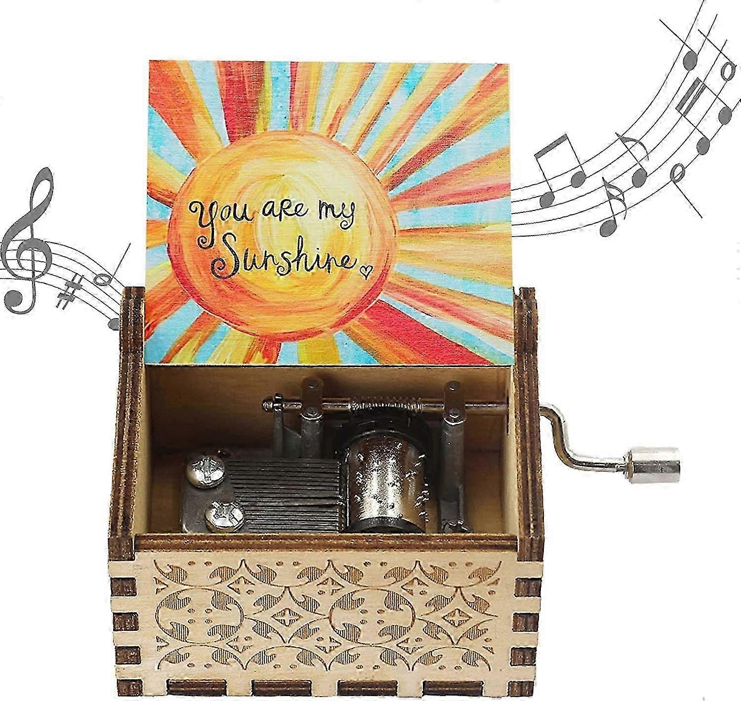 ヴィンテージハンドクランク木製オルゴール-誕生日/クリスマス/バレンタインデーのための「あなたは私の太陽の光」ギフト