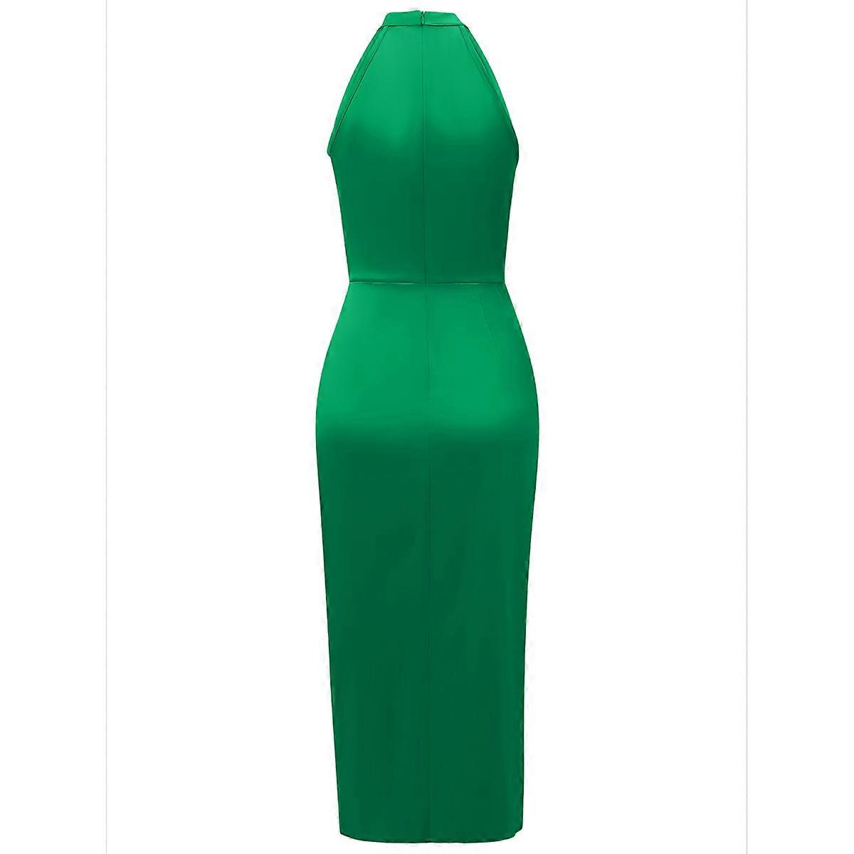Sleeveless Satin Backless Evening Gown Green S