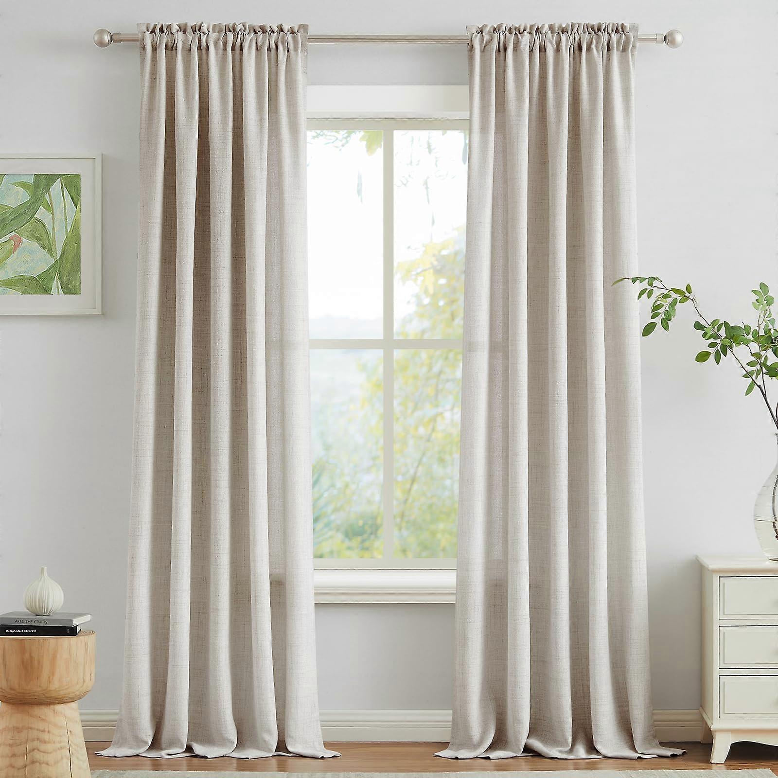 2 Set Burlap Linen Textured Semi Sheer Light Filtering Privacy Curtains for Bedroom 52inch x 84inch Window Treatment