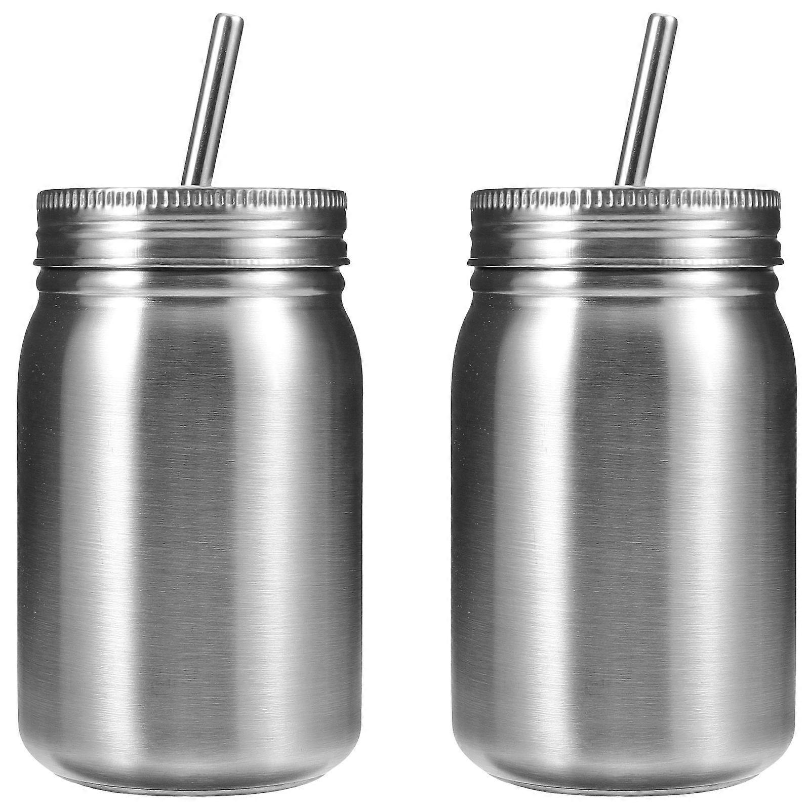2 Pcs Stainless Steel Mason Jars Sublimation Mugs Useful Cups with Straw (700ml)