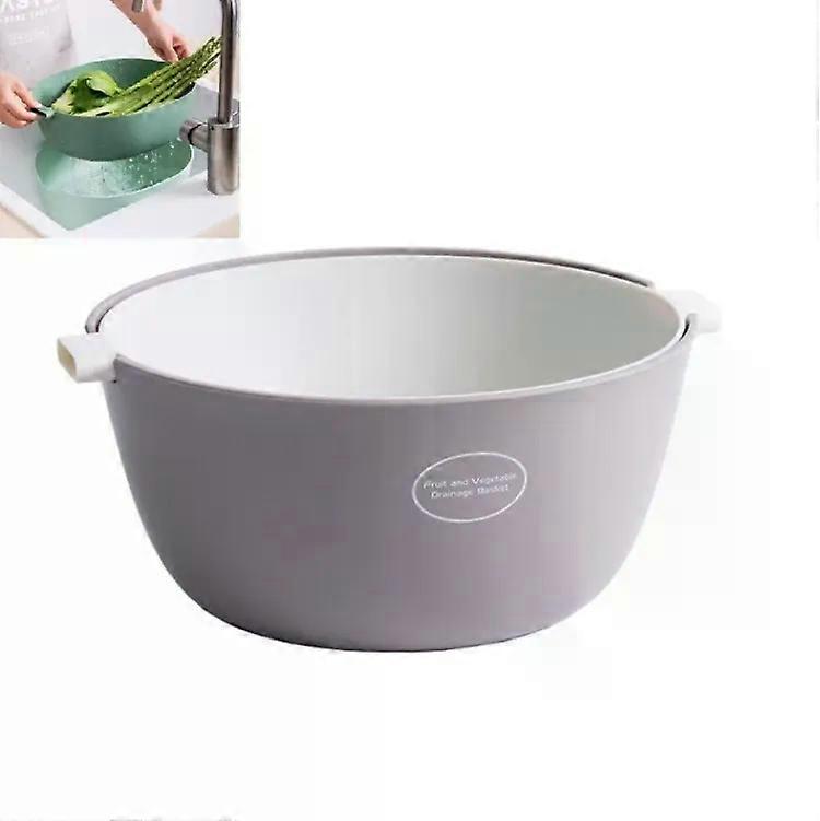 Rice Drain Basket-Double-Dish Vegetable & Fruit Pan,Light Gray O Shape