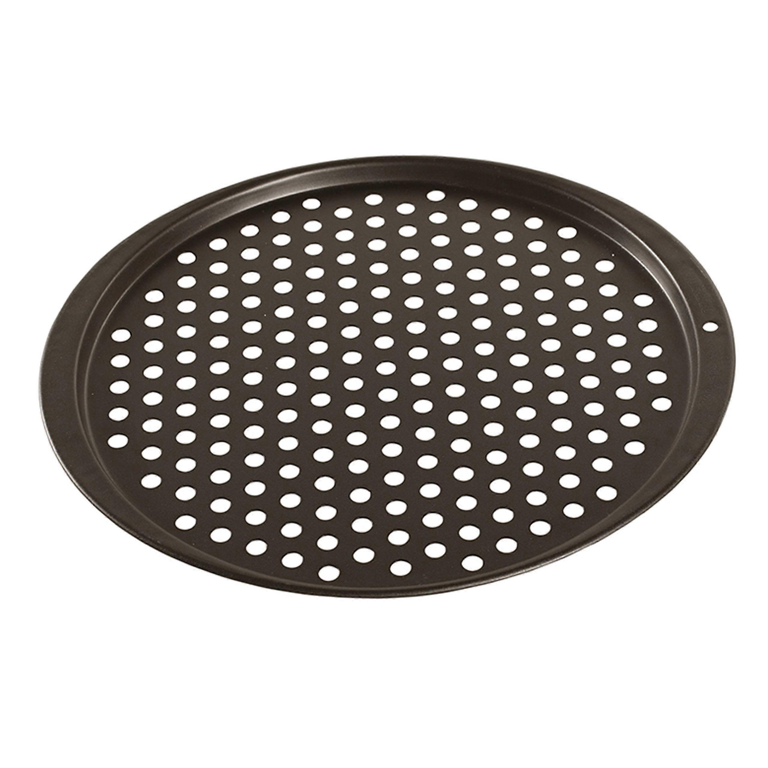Pizza Pan 12-Inch Black Non-Stick Baking Tray for Home Oven and Grill Use, Durable Carbon Steel Design