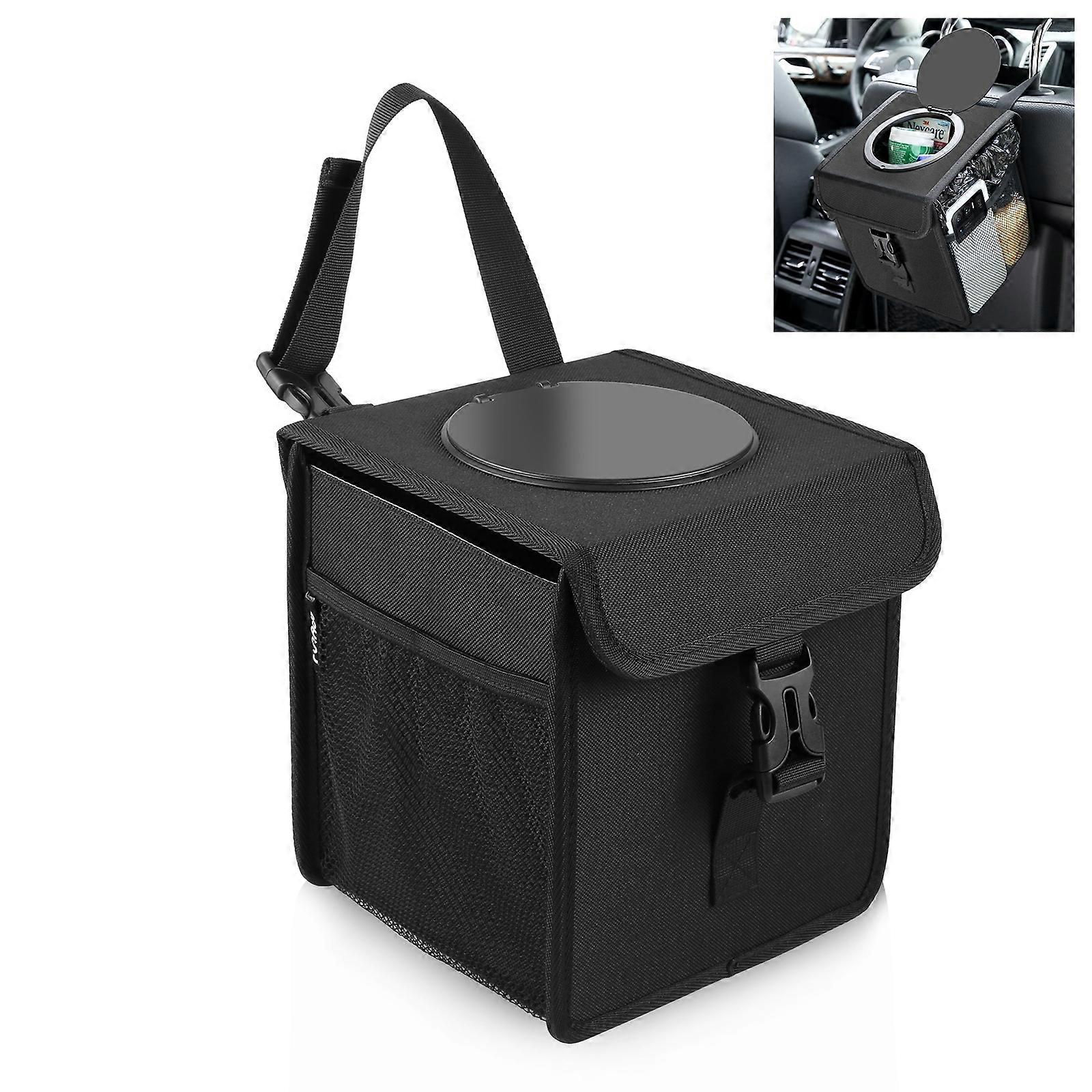 FUNADD Portable Folding Car Back Seat Hook Garbage Can Car Storage Box (Black)
