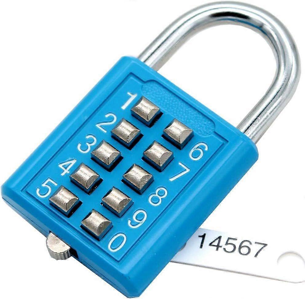 Stainless Steel Padlock with 10 Digit Combination Password LockKeyless for Sports Field and Locker Room (Blue)