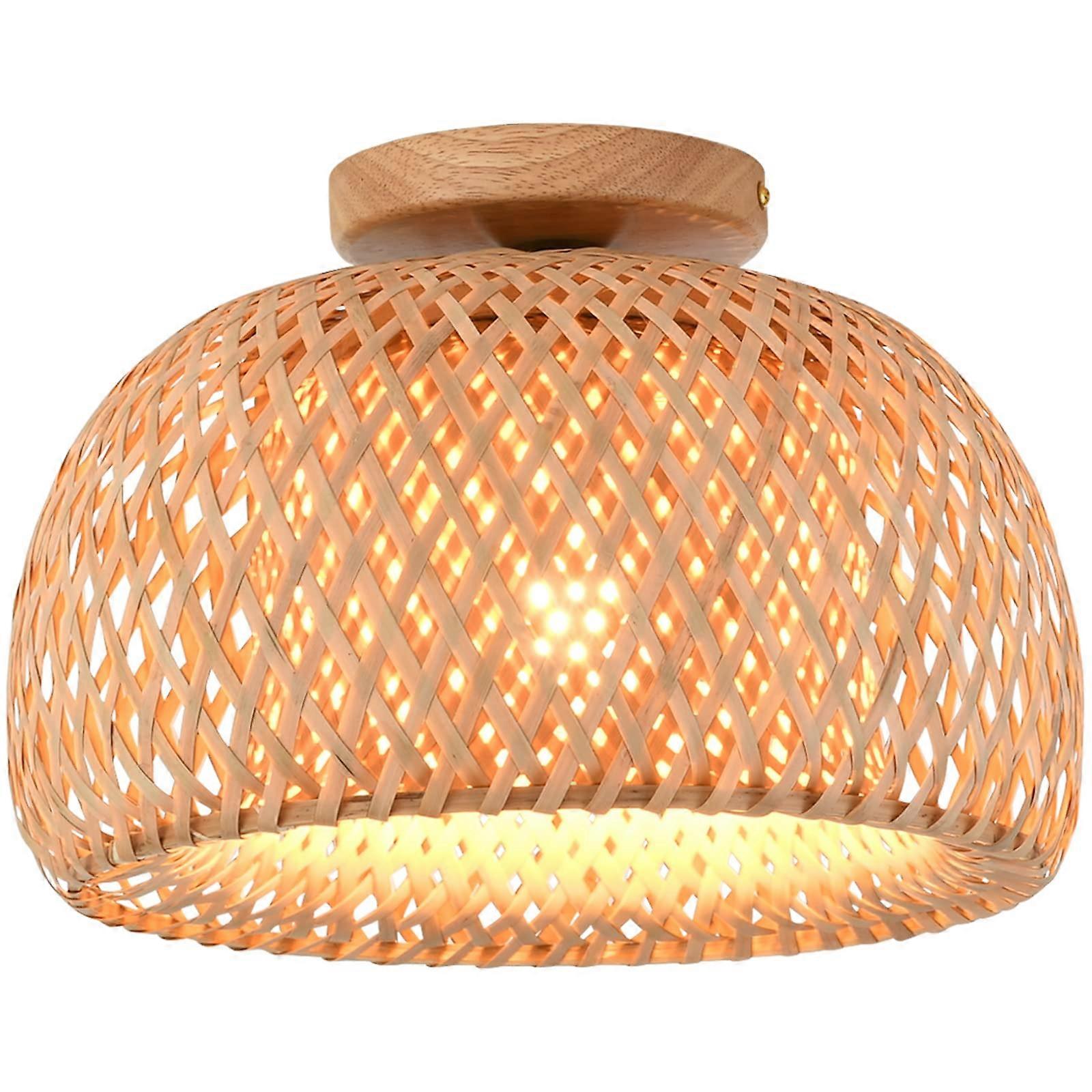 Rattan Semi Flush Mount Ceiling Light,Bamboo Wicker Light Fixture,Handmade Boho Fixtures