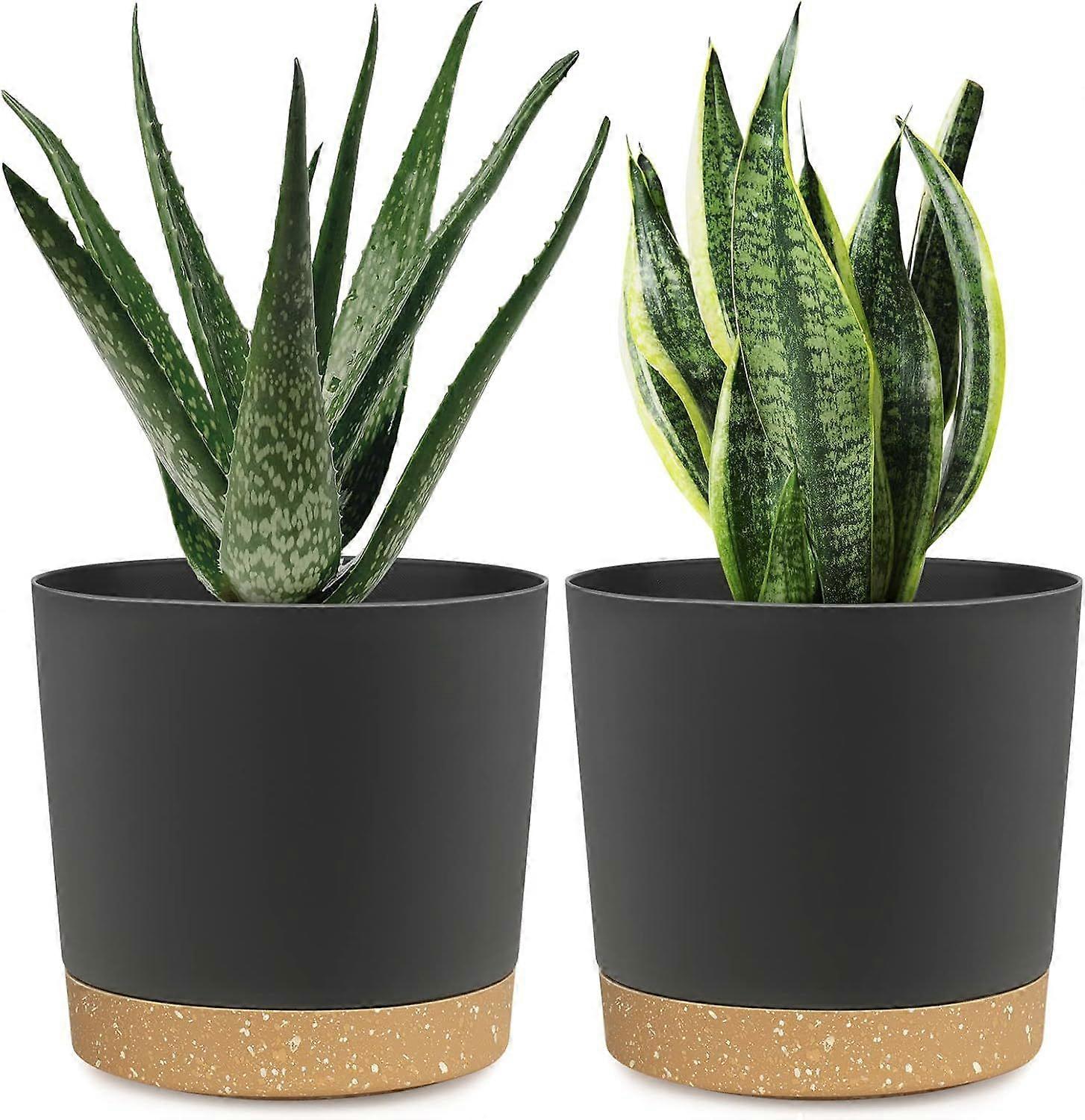 2Pcs Plastic Flower Pots with Saucers
