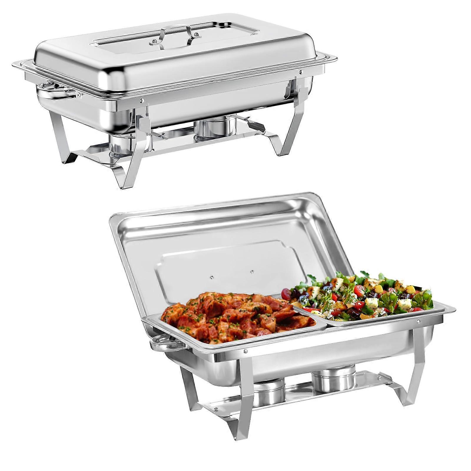 Chafing Dish 8QT Silver Buffet Set with Half Size Food Pan, Rolled Edge Design for Parties, Weddings, and Hotels (2 Pack)