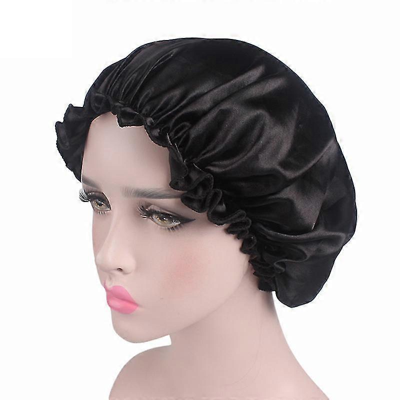 Elastic Wide Band Sleep Cap with Silk Satin Hair Bonnet Hat