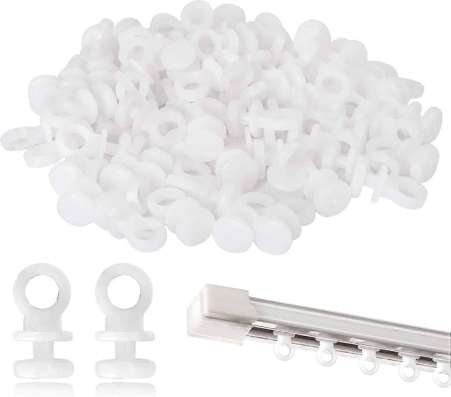 100Pcs White Curtain Track Gliders - Effortless Curtain Rail Hooks