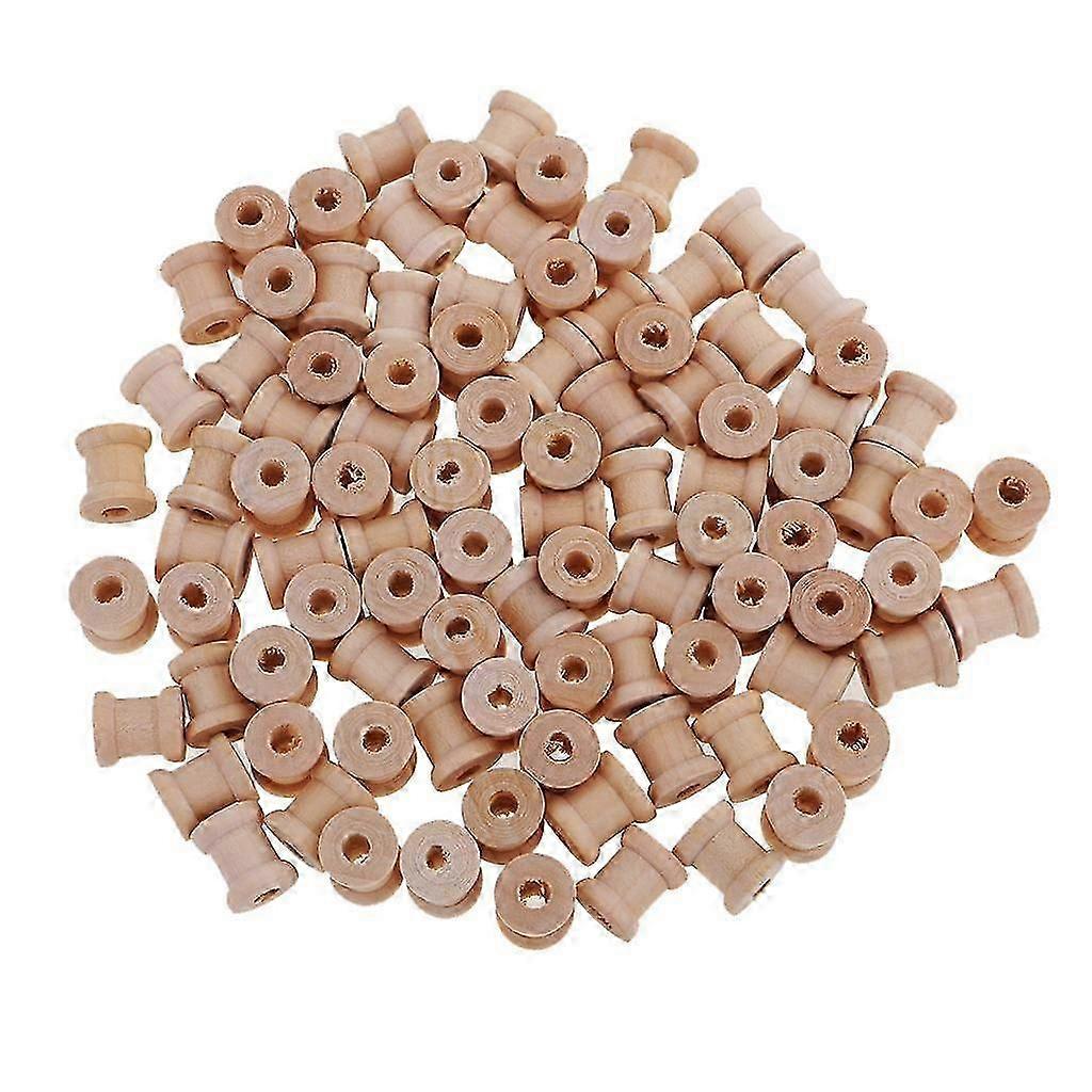 100pc Wooden Empty Thread Spools Classic Bobbin DIY Sewing Notions 14mmx12mm