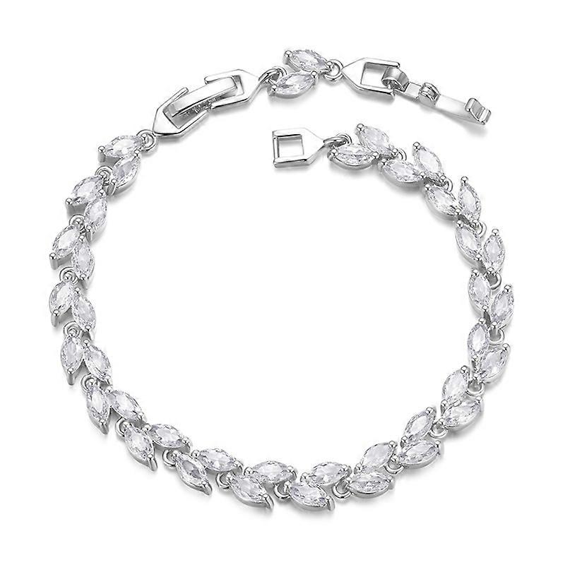 YIB069 Copper Platinum-plated Shining Zircon Elegant Olive Leaf Bracelet