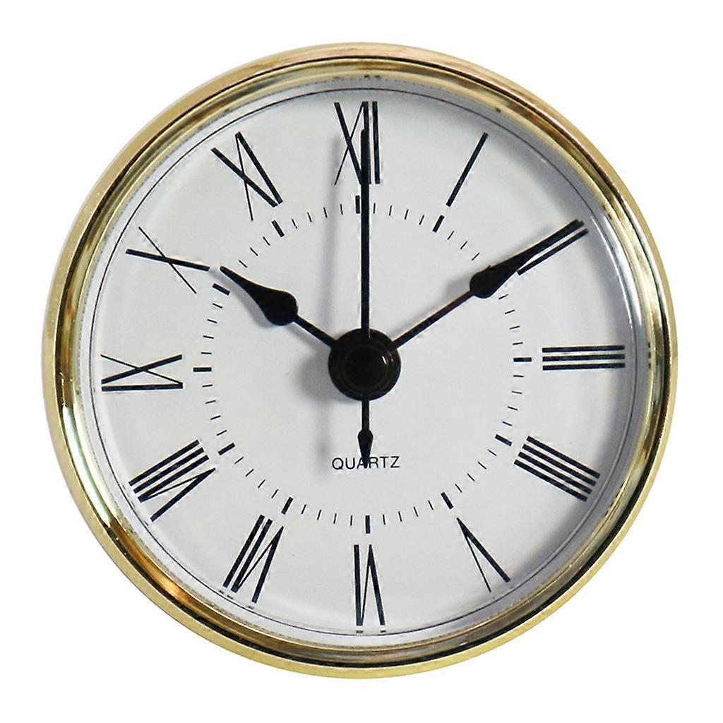 2.76 Inch/ 70 mm Roman Numerals Quartz Clock Round Insert Fit-up Golden Trim White Dial Black Movement Battery Powered Multicolor