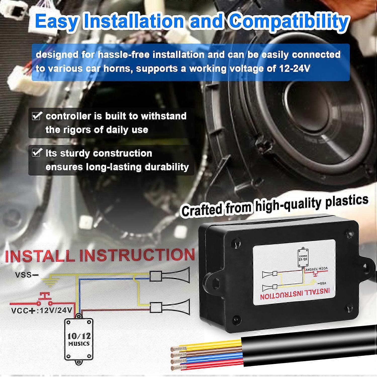 Car Horn Controller Electric Horn Speaker Sound Control Unit with 10 Sound Effects Switching Remote 