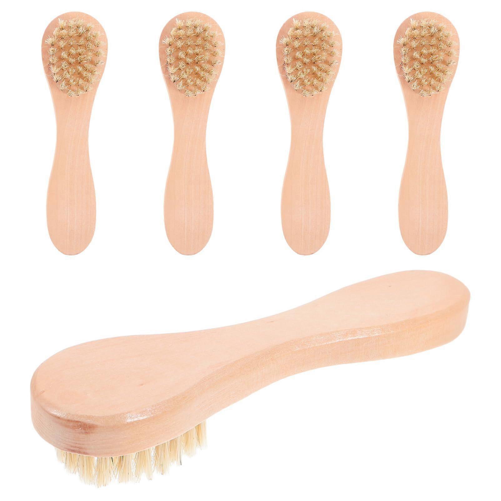 5Pcs Pig Bristle Facial Brush Set for Deep Pore Cleaning, Exfoliating Tool with Natural Handle for Makeup Removal