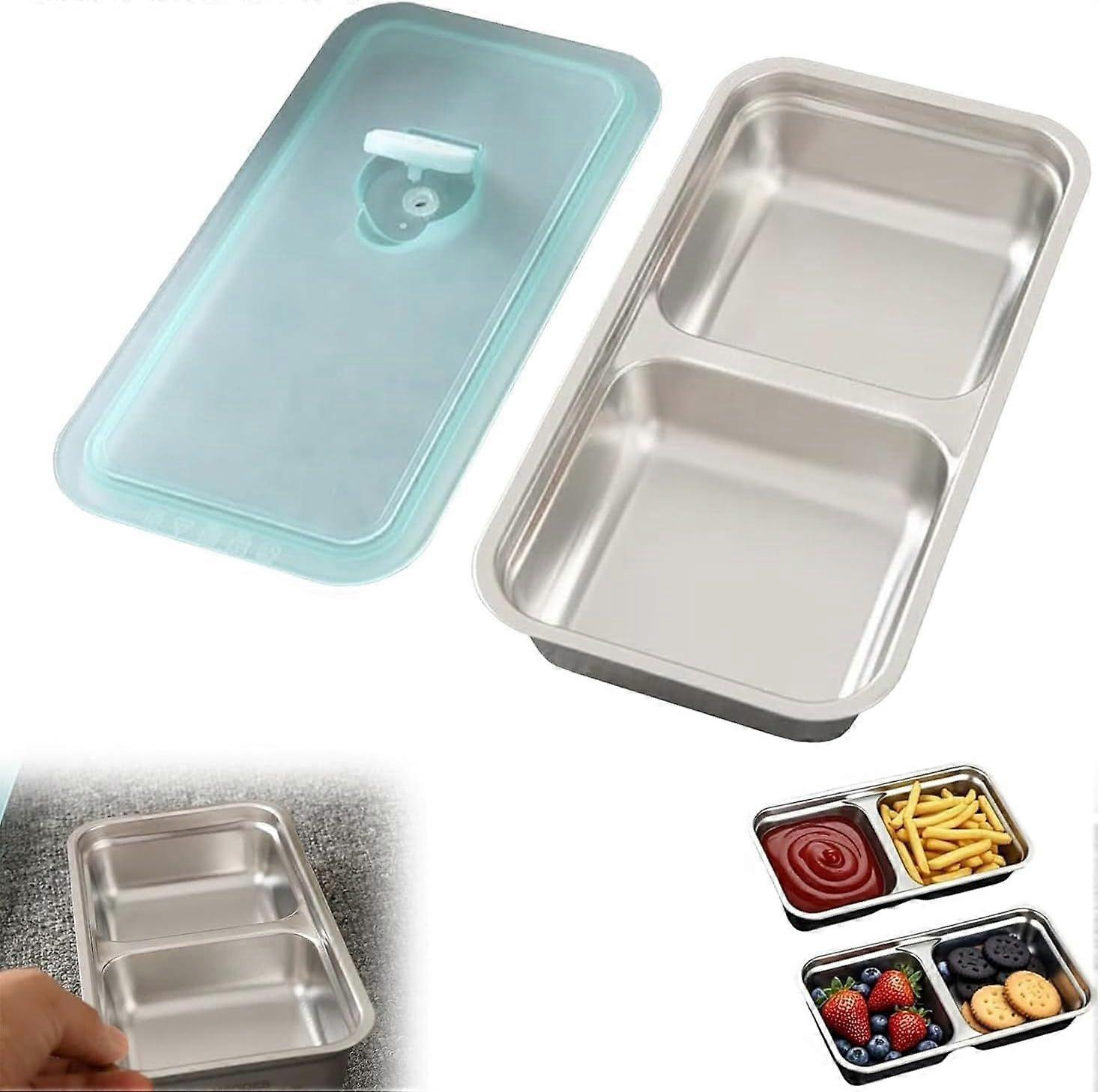 Recipientes para lanches reutilizáveis, recipientes para lanches de compartimento duplo em aço inoxidável, recipientes para condimentos reutilizáveis com tampas, adequados para trave