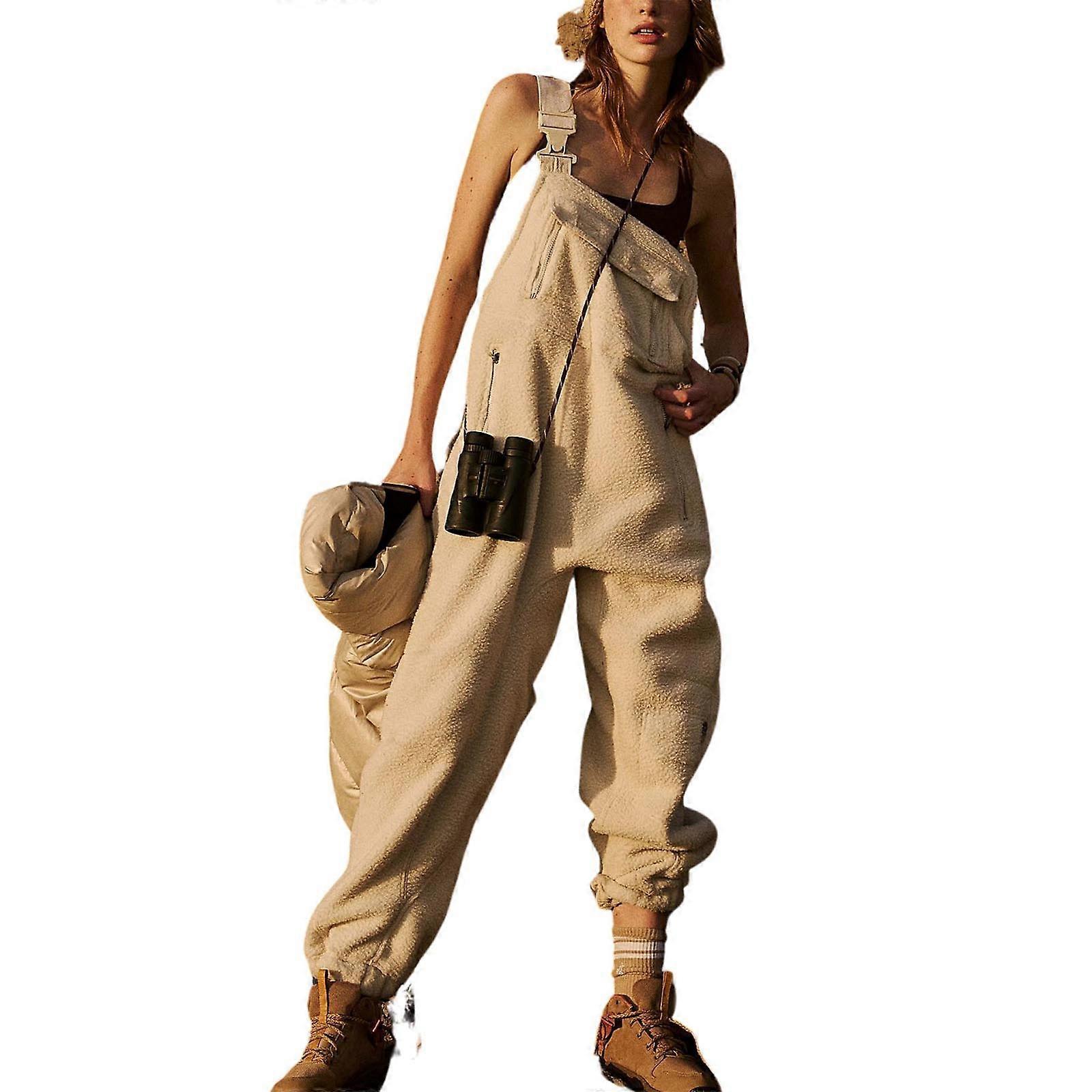 Soft and Durable Romper with Fleece Fabric Convenient Winter Overalls Perfect for Skiing Camping and Casual Wear White XL