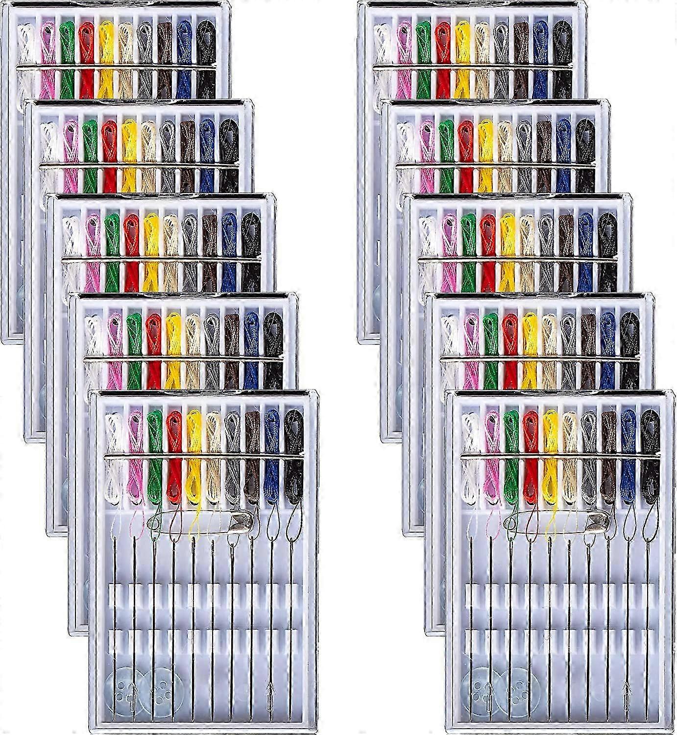 10 Boxes Travel and Home Quick Fix Sewing Kit with Assorted Color Pre-Threaded Needles