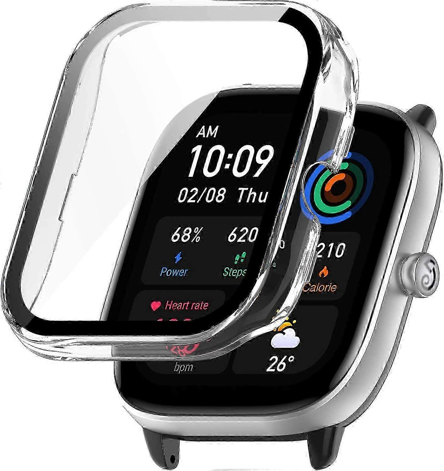 Scratch-resistant PC Protective Case with HD Tempered Glass Screen Protector for compatible smartwatch