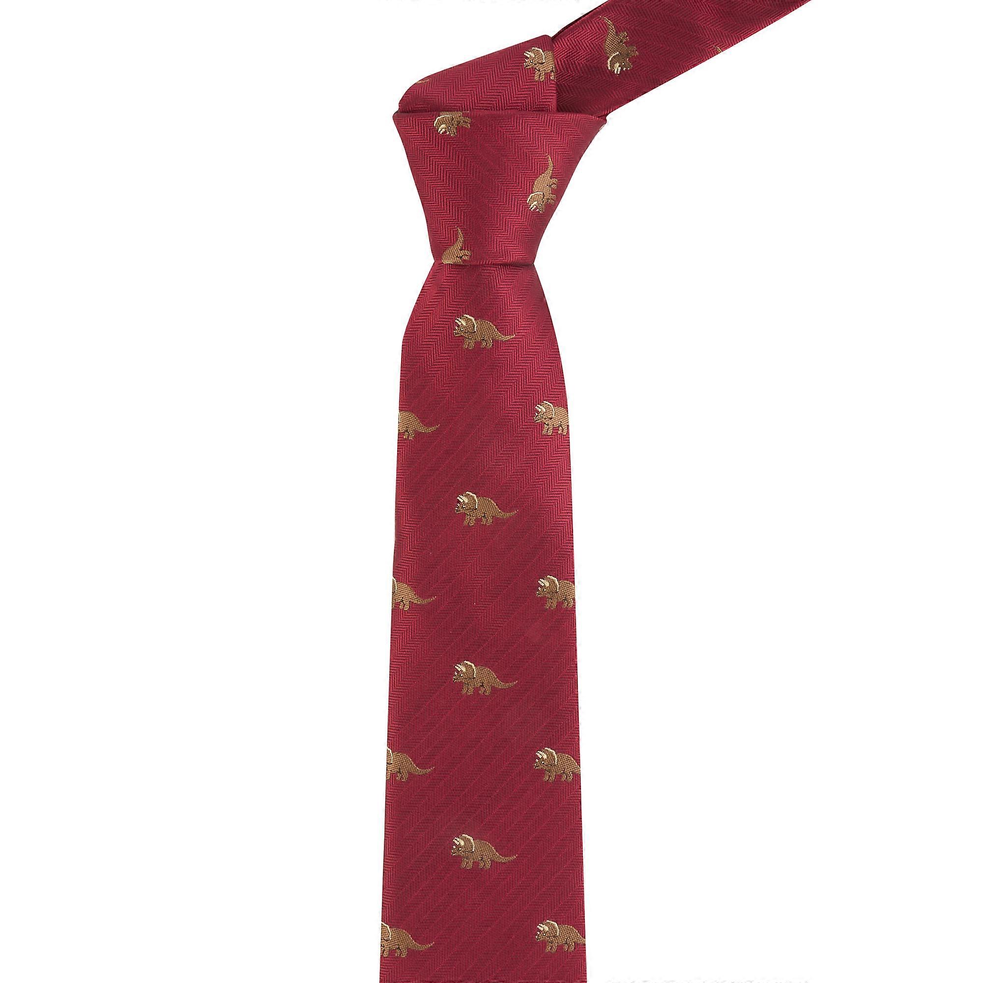 Burgundy Red Triceratops Herringbone Tie