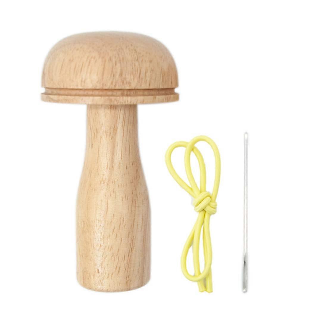 DIY Knitting Tools Kit - Cute Wooden Storage Mushroom Needle Thread Set for Crafting and Sewing Projects