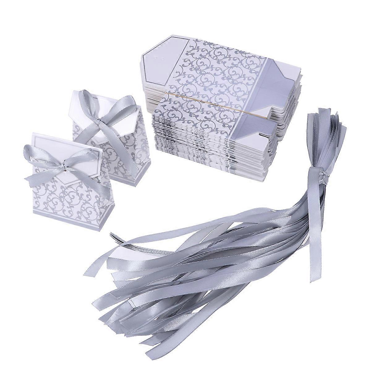 Small Treats Boxes For Wedding Candy Containers Paper Premium Craft Paper Silver 6.3x3.7x8.3cm 50Pcs