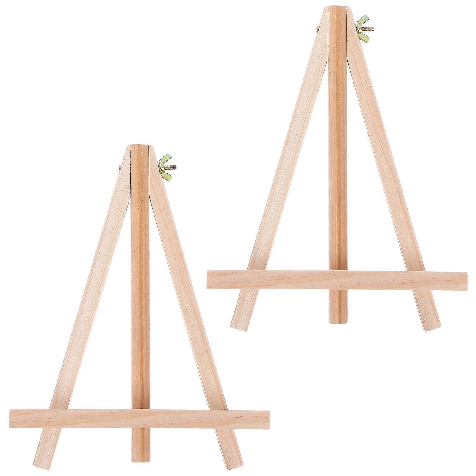 2pcs Mini Wooden Easels Triangle Display Racks for Paintings Calendars Photos Durable Light Yellow Tabletop Stands